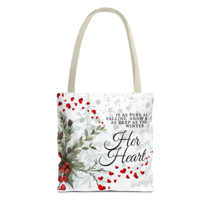 Her Heart Winter Floral Tote Bag – Romantic Valentine’s Day Canvas Tote