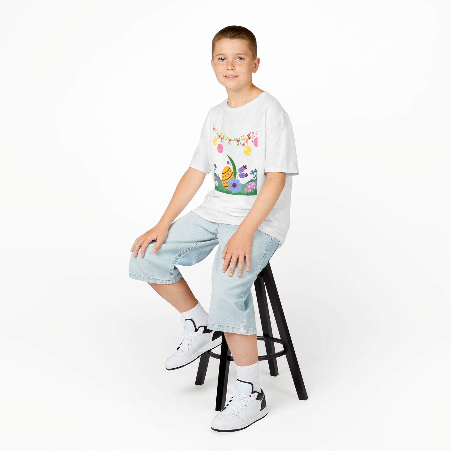 Kids Easter Egg Cotton Tee - Cute Spring Floral Design