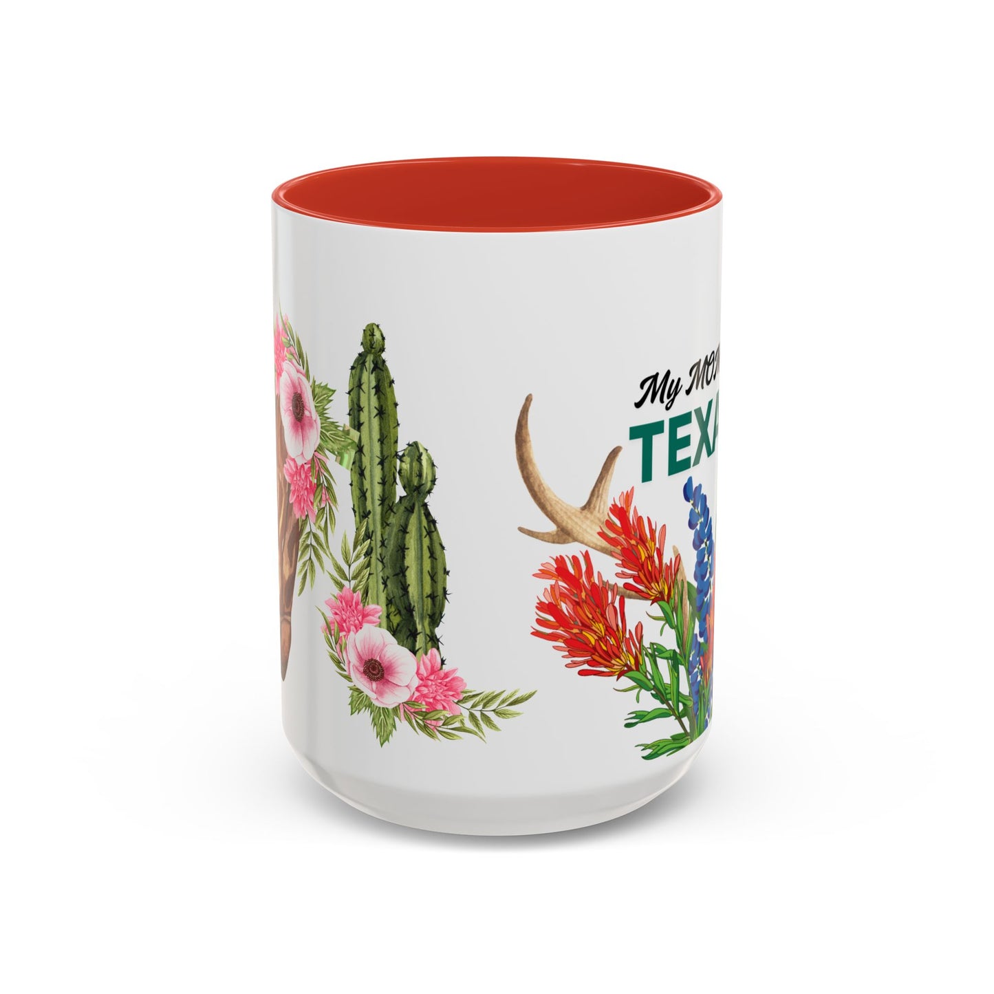 Texan Mom Accent Coffee Mug — "My MOM is a TEXAN" Floral & Cactus Gift