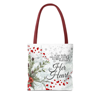 Her Heart Winter Floral Tote Bag – Romantic Valentine’s Day Canvas Tote