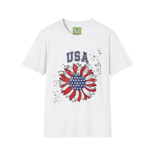 USA Flower Graphic T-Shirt, Independence Day Tee, Festive Summer Shirt, Vintage American Apparel, Patriotic Gift for Her/Him