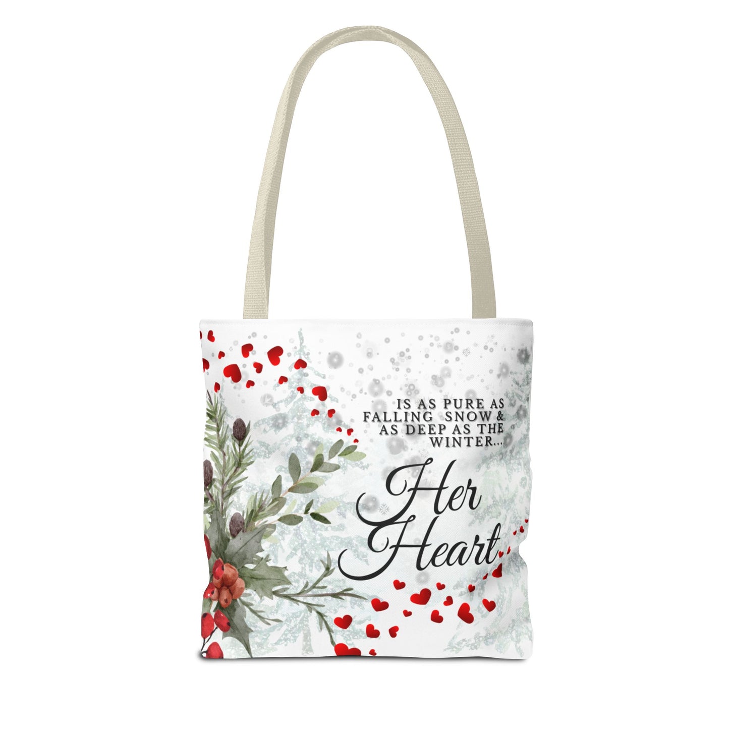 Her Heart Winter Floral Tote Bag – Romantic Valentine’s Day Canvas Tote