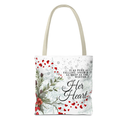 Her Heart Winter Floral Tote Bag – Romantic Valentine’s Day Canvas Tote
