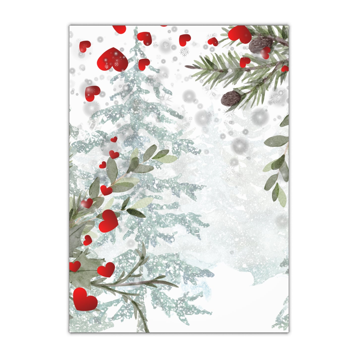 Winter Pine & Hearts Gift Wrapping Paper Sheet