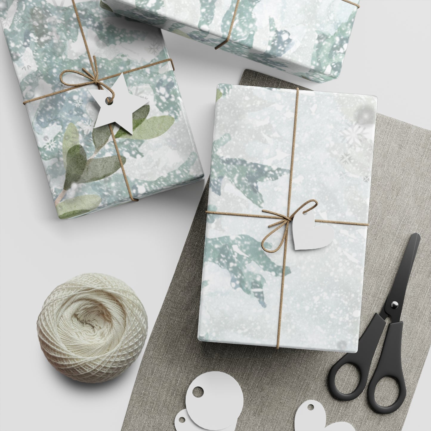 Winter Pine & Hearts Gift Wrapping Paper Sheet