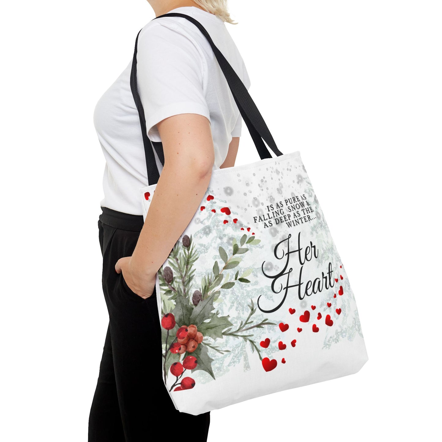 Her Heart Winter Floral Tote Bag – Romantic Valentine’s Day Canvas Tote