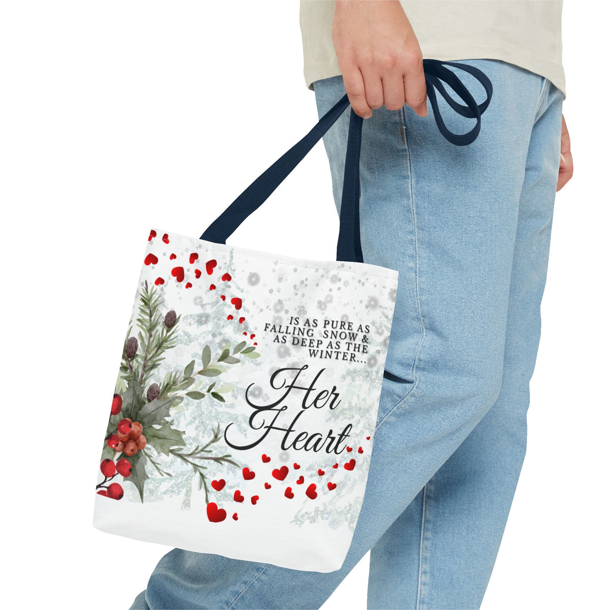 Her Heart Winter Floral Tote Bag – Romantic Valentine’s Day Canvas Tote