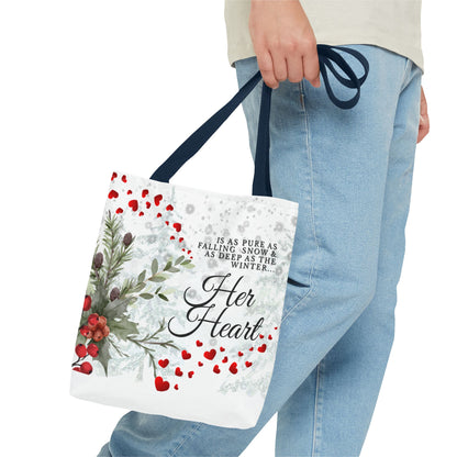 Her Heart Winter Floral Tote Bag – Romantic Valentine’s Day Canvas Tote