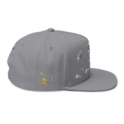 Flat Bill Cap - "Bee Amazing" Embroidered Floral Snapback