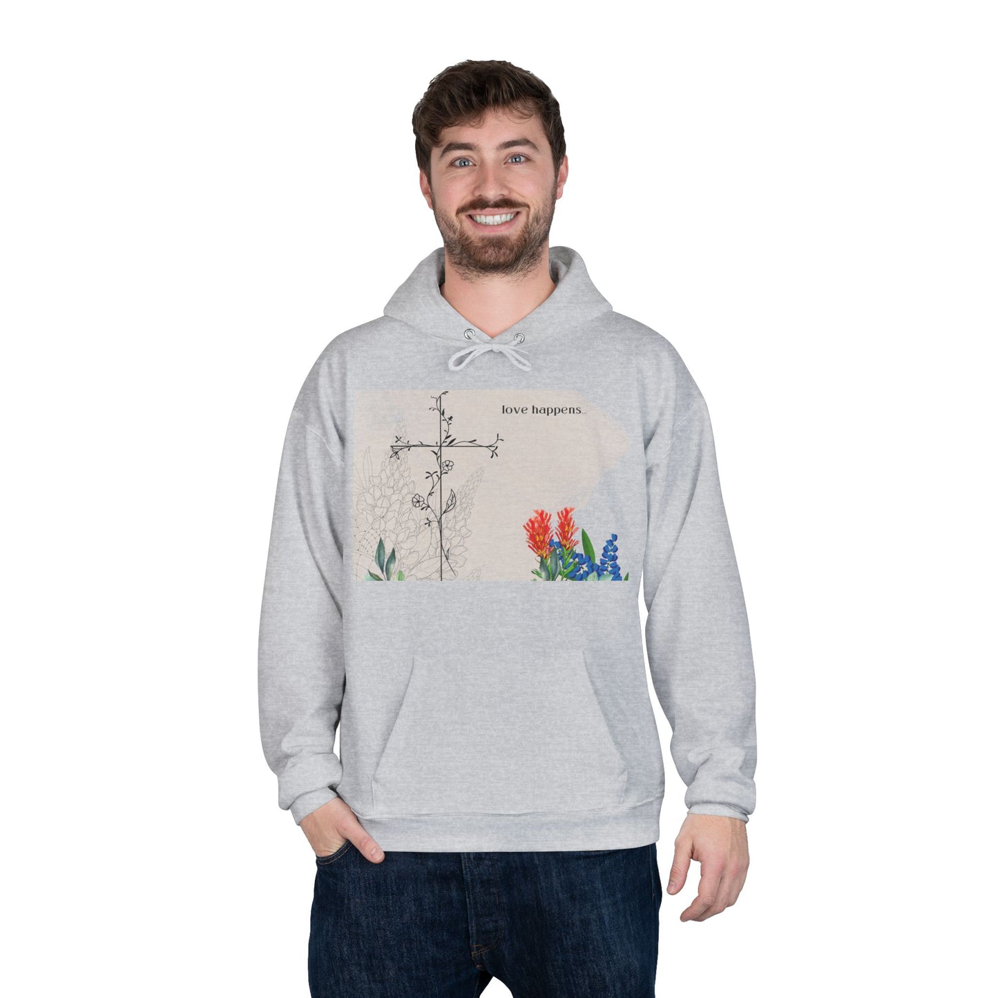 Love Happens Eco-Friendly Hoodie - Floral Design for Nature Lovers