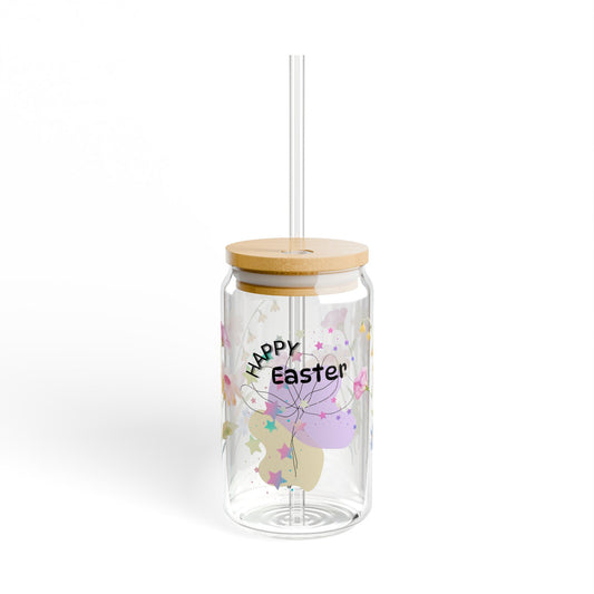 Happy Easter Floral Sipper Glass - 16oz Reusable Drinkware