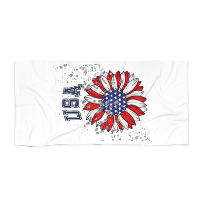 Patriotic Sunflower Beach Towel for Summer Fun, USA Theme, Beach Day Essential, Ideal for July 4th, Pool Parties, Gifts