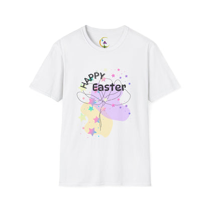 Happy Easter Unisex Softstyle T-Shirt with Floral Back Design