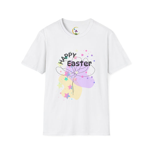 Happy Easter Unisex Softstyle T-Shirt with Floral Back Design