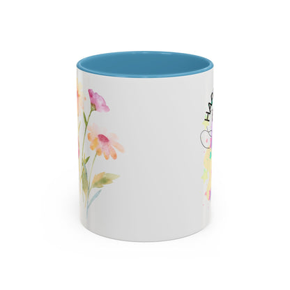 Happy Easter Floral Accent Coffee Mug - Celebrate Spring with Colorful Design