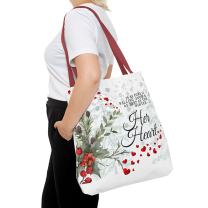 Her Heart Winter Floral Tote Bag – Romantic Valentine’s Day Canvas Tote
