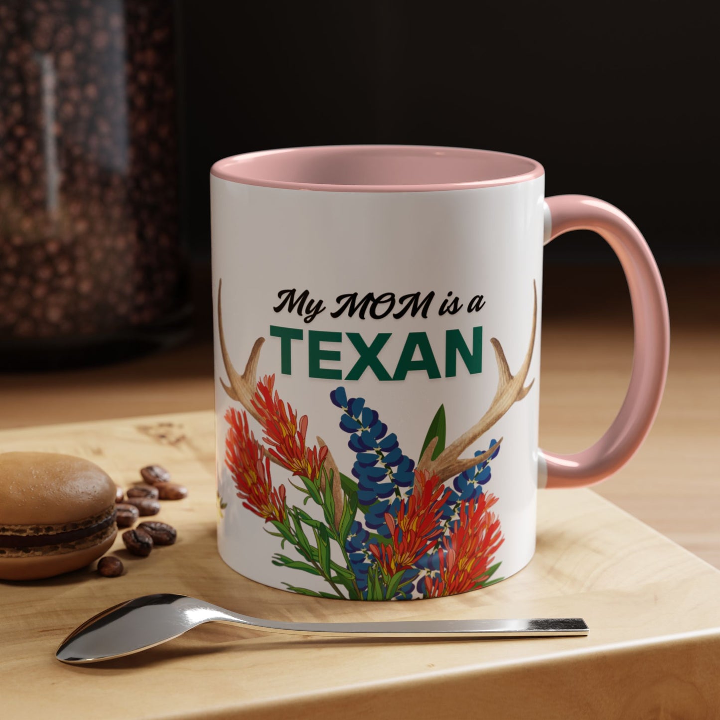 Texan Mom Accent Coffee Mug — "My MOM is a TEXAN" Floral & Cactus Gift