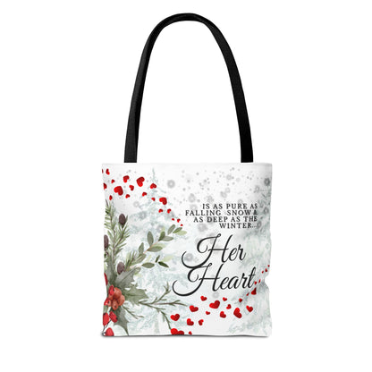 Her Heart Winter Floral Tote Bag – Romantic Valentine’s Day Canvas Tote