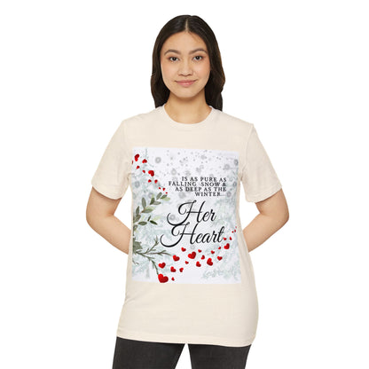 Her Heart Winter T-Shirt — Romantic Holiday Snow & Red Berries Design