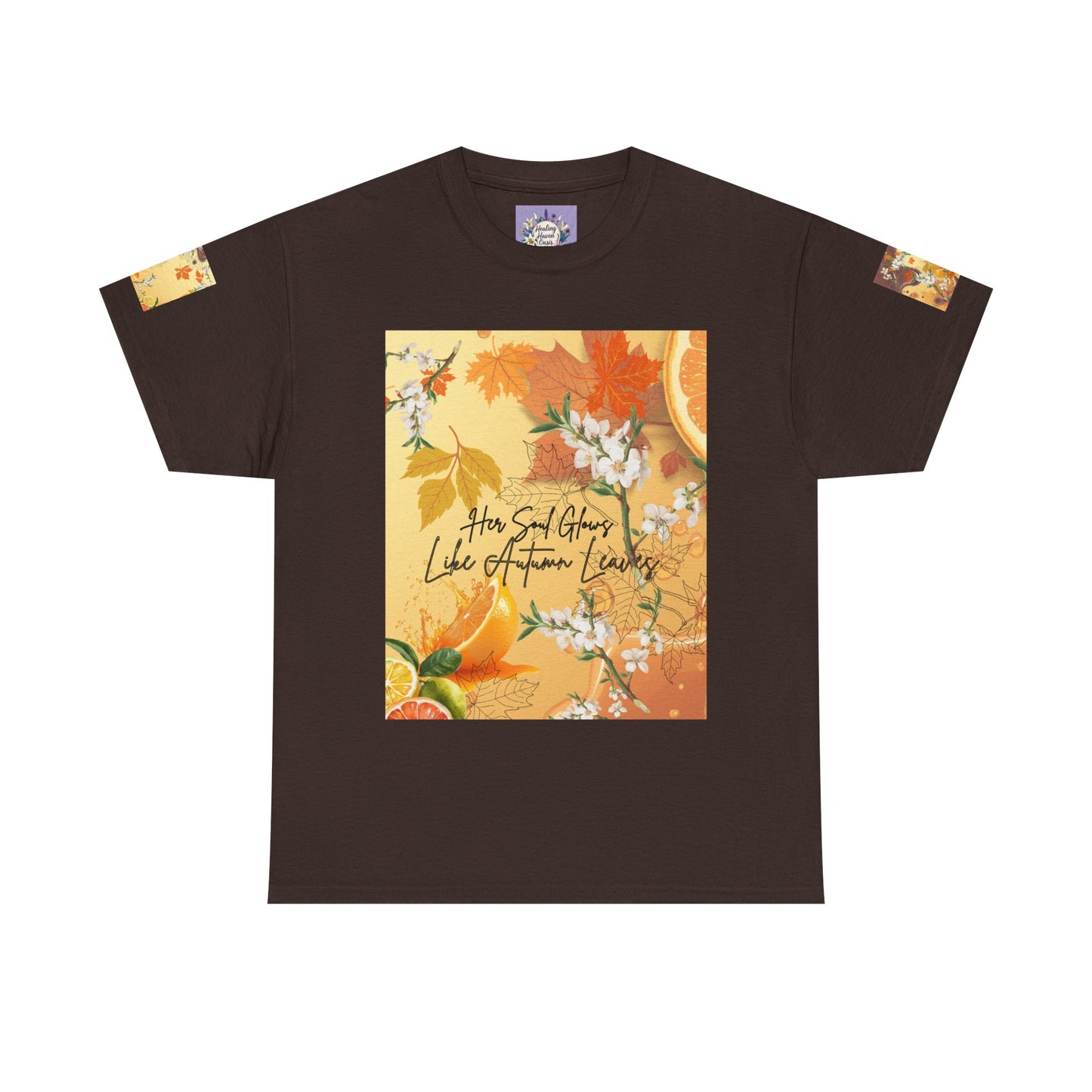 Autumn Citrus Floral Tee — "How God Grows Like Autumn Leaves" Graphic T-Shirt