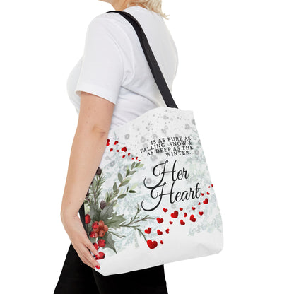 Her Heart Winter Floral Tote Bag – Romantic Valentine’s Day Canvas Tote