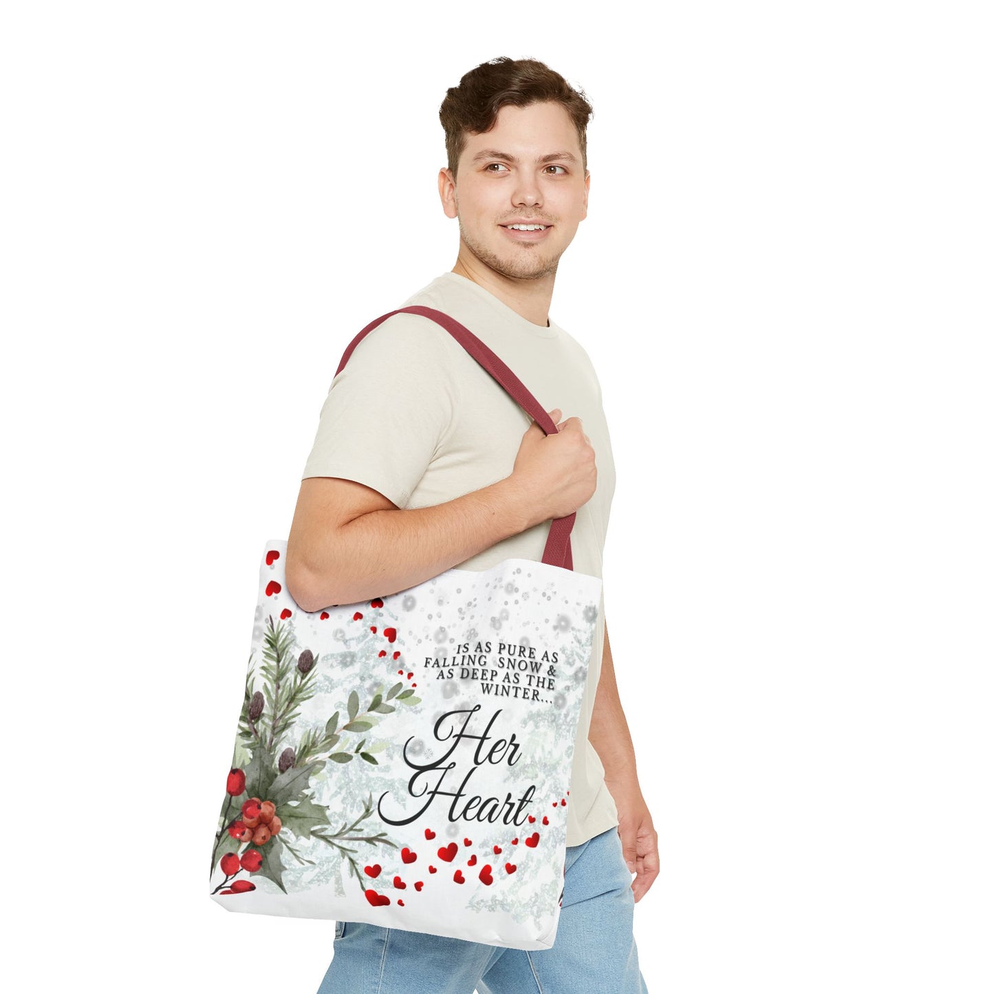 Her Heart Winter Floral Tote Bag – Romantic Valentine’s Day Canvas Tote