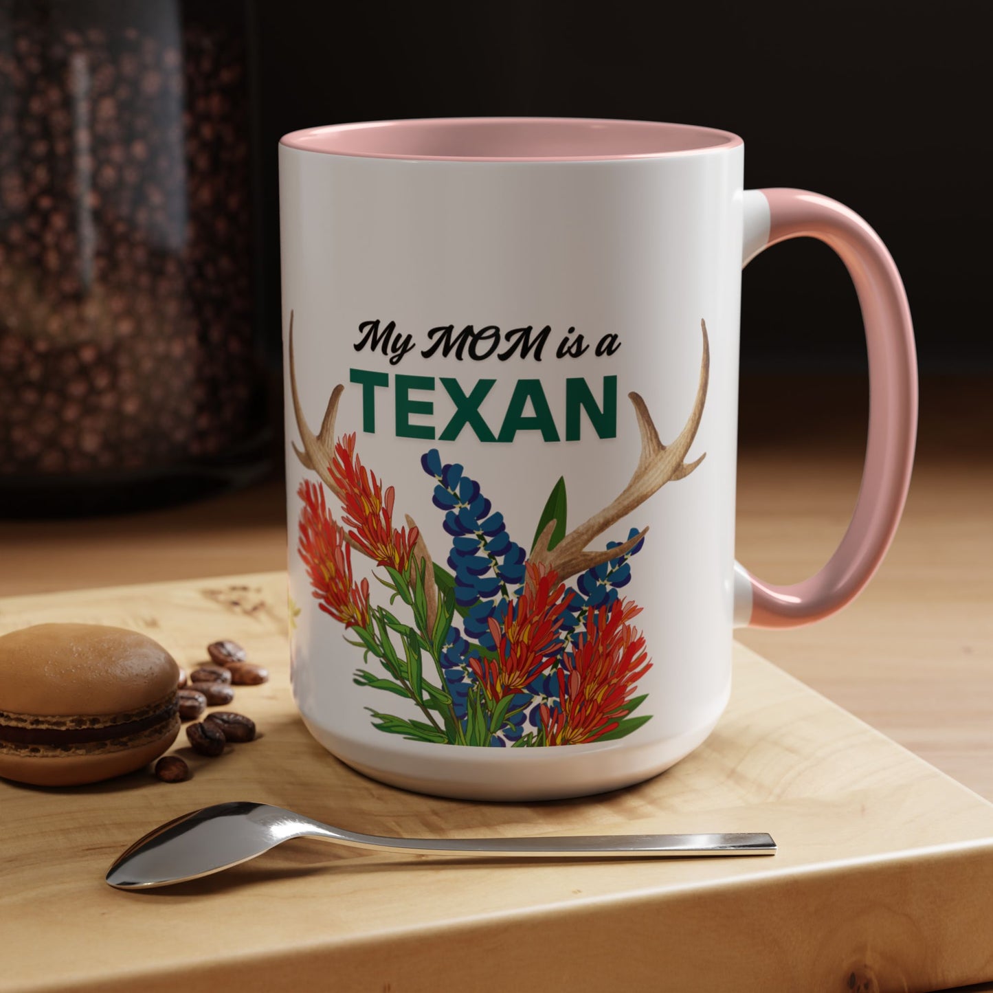 Texan Mom Accent Coffee Mug — "My MOM is a TEXAN" Floral & Cactus Gift