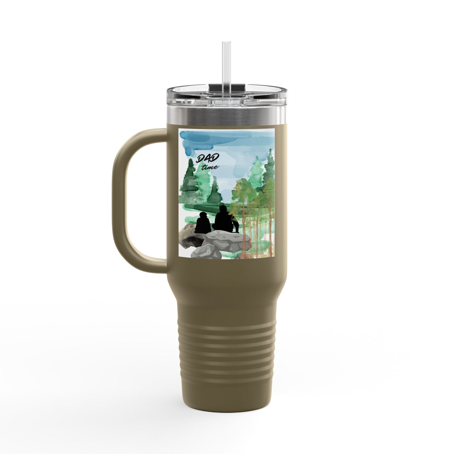 Dad Time 40oz Insulated Travel Mug – Scenic Nature Tumbler with Handle