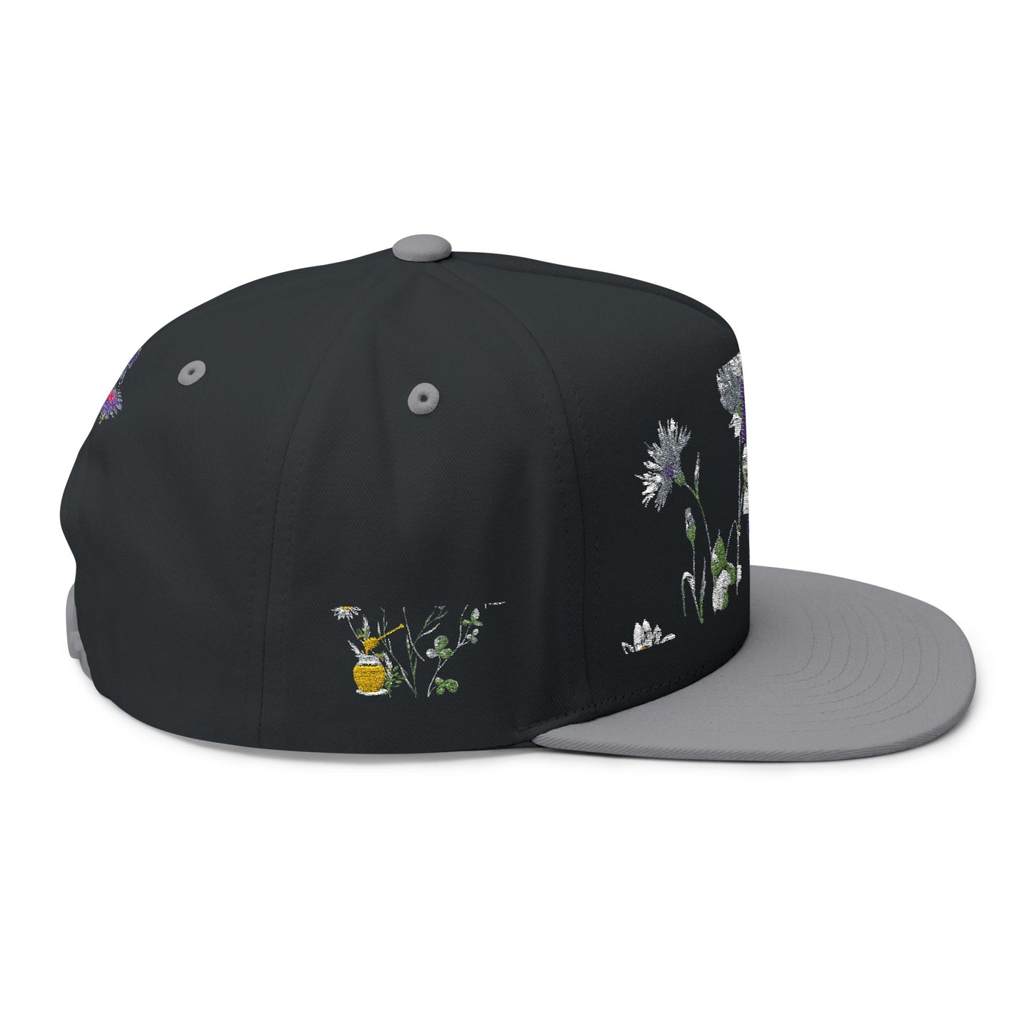 Flat Bill Cap - "Bee Amazing" Embroidered Floral Snapback