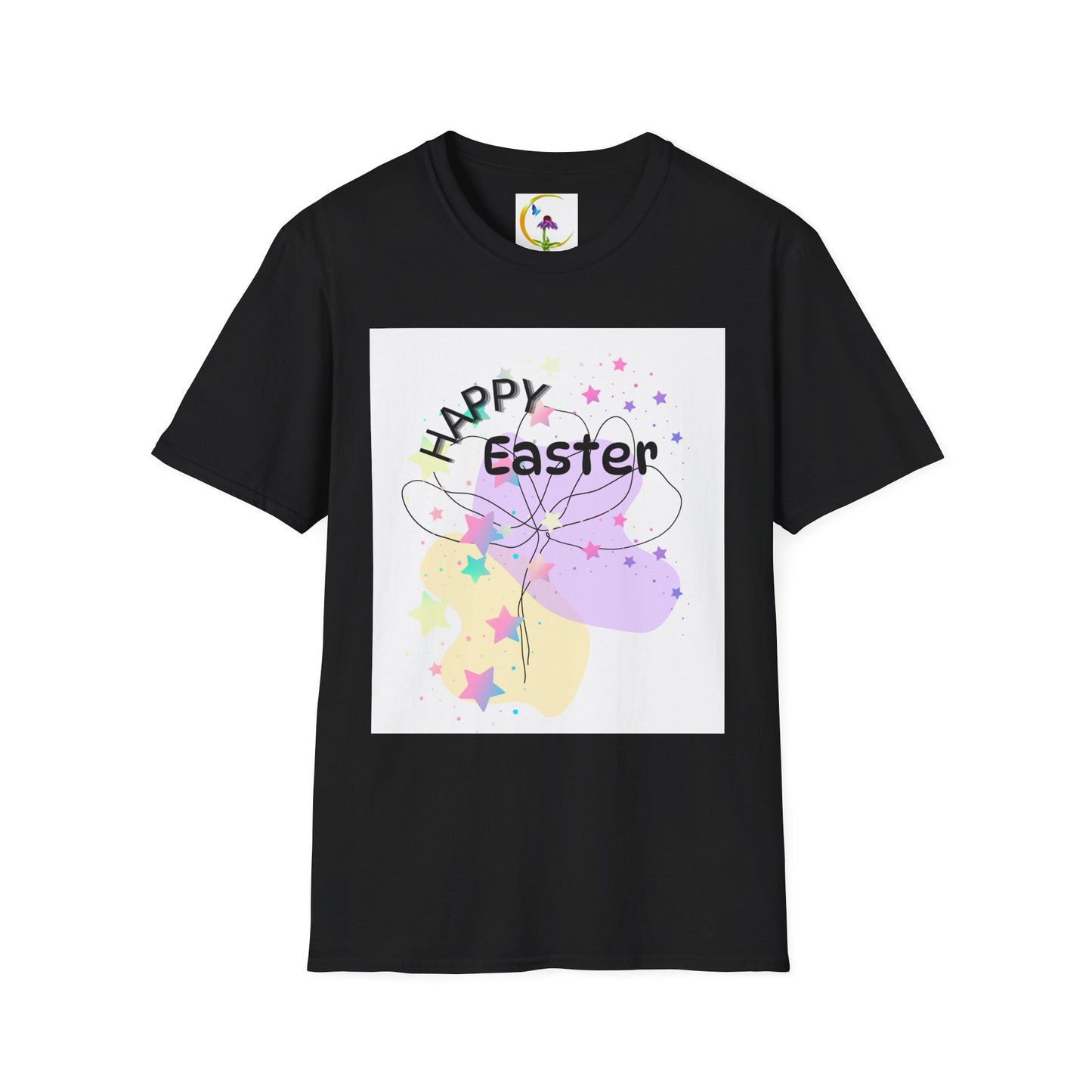 Happy Easter Unisex Softstyle T-Shirt with Floral Back Design