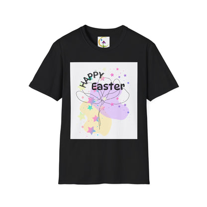 Happy Easter Unisex Softstyle T-Shirt with Floral Back Design