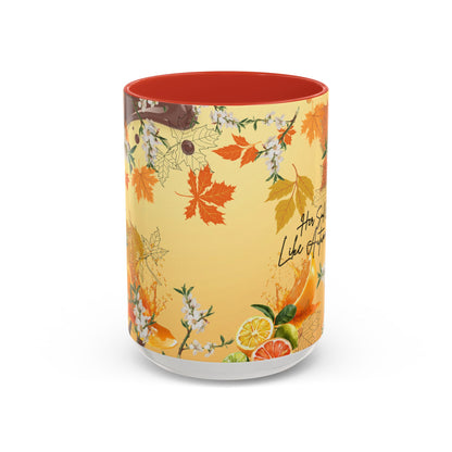 Autumn Citrus Coffee Mug - 'Her Soul Glows Like Autumn Leaves' Accent Ceramic Mug