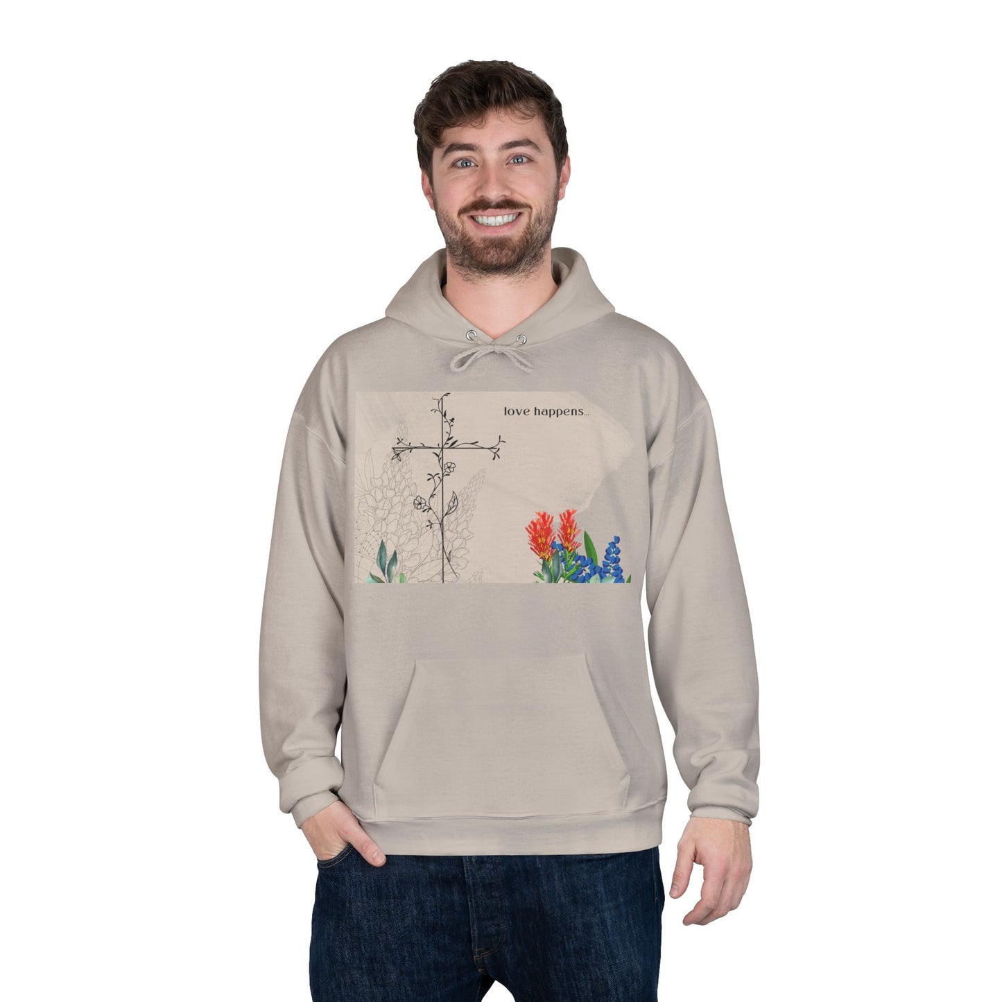 Love Happens Eco-Friendly Hoodie - Floral Design for Nature Lovers