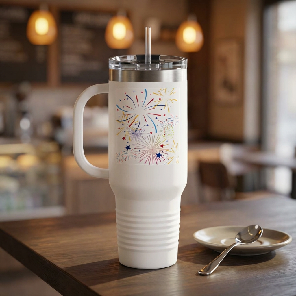USA Floral Insulated Travel Mug for Coffee Lovers, 40oz, Patriotic Gift, Adventure Companion, Summer BBQ, Camping Must-Have