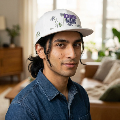 Flat Bill Cap - "Bee Amazing" Embroidered Floral Snapback