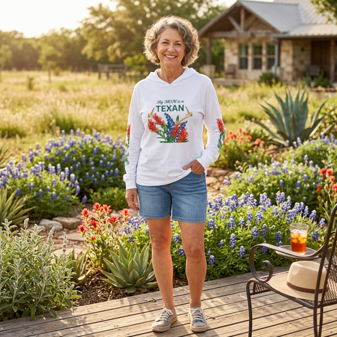 Mom is a Texan Bluebonnet- Long Sleeve Hoodie - Floral Design - Unisex
