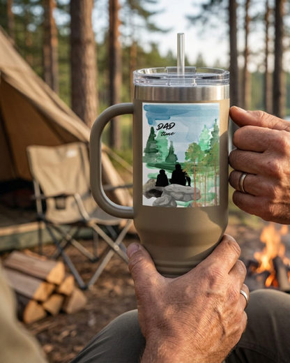 Dad Time 40oz Insulated Travel Mug – Scenic Nature Tumbler with Handle
