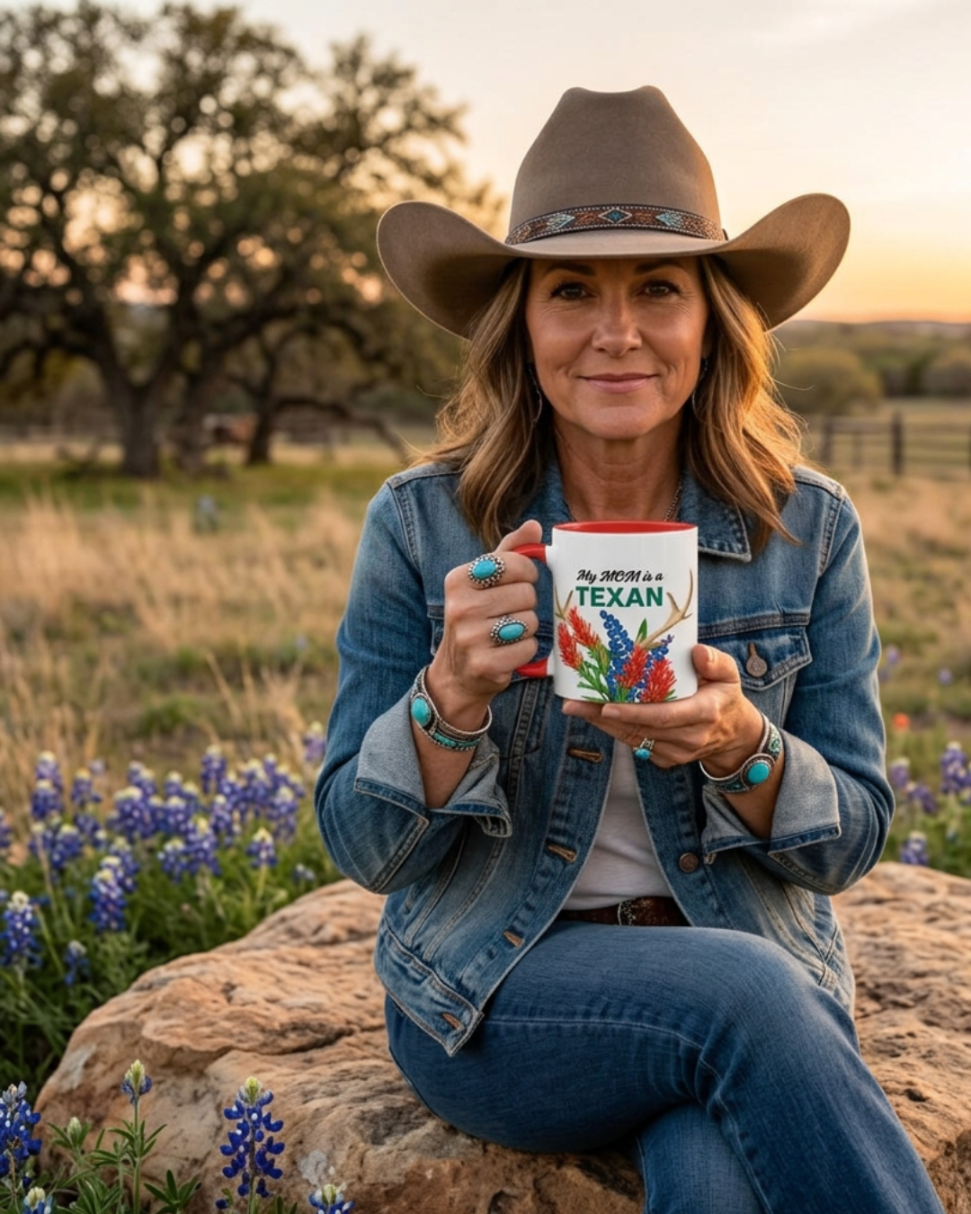 Texan Mom Accent Coffee Mug — "My MOM is a TEXAN" Floral & Cactus Gift