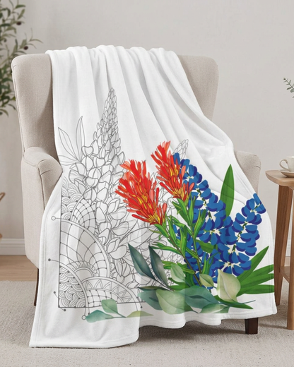 Floral Lupine & Eucalyptus Velveteen Plush Blanket — Cozy Botanical Throw