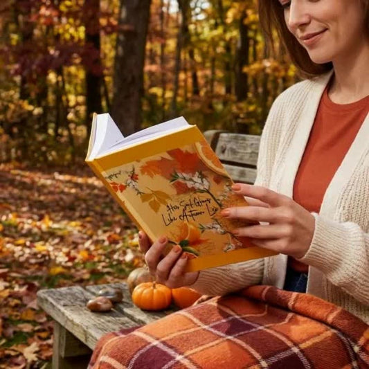 Autumn Citrus Softcover Journal — "Her Soul Glows Like Autumn Leaves" Floral Notebook