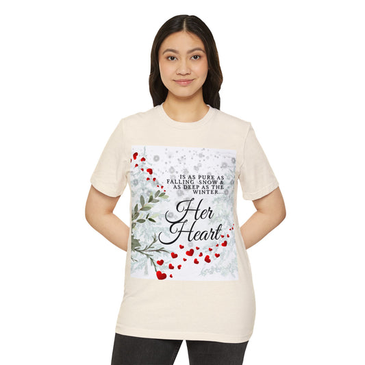 Her Heart Winter Floral T-Shirt — Romantic Snow & Red Berries Design