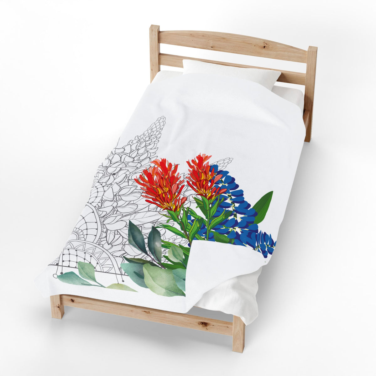 Floral Lupine & Eucalyptus Velveteen Plush Blanket — Cozy Botanical Throw