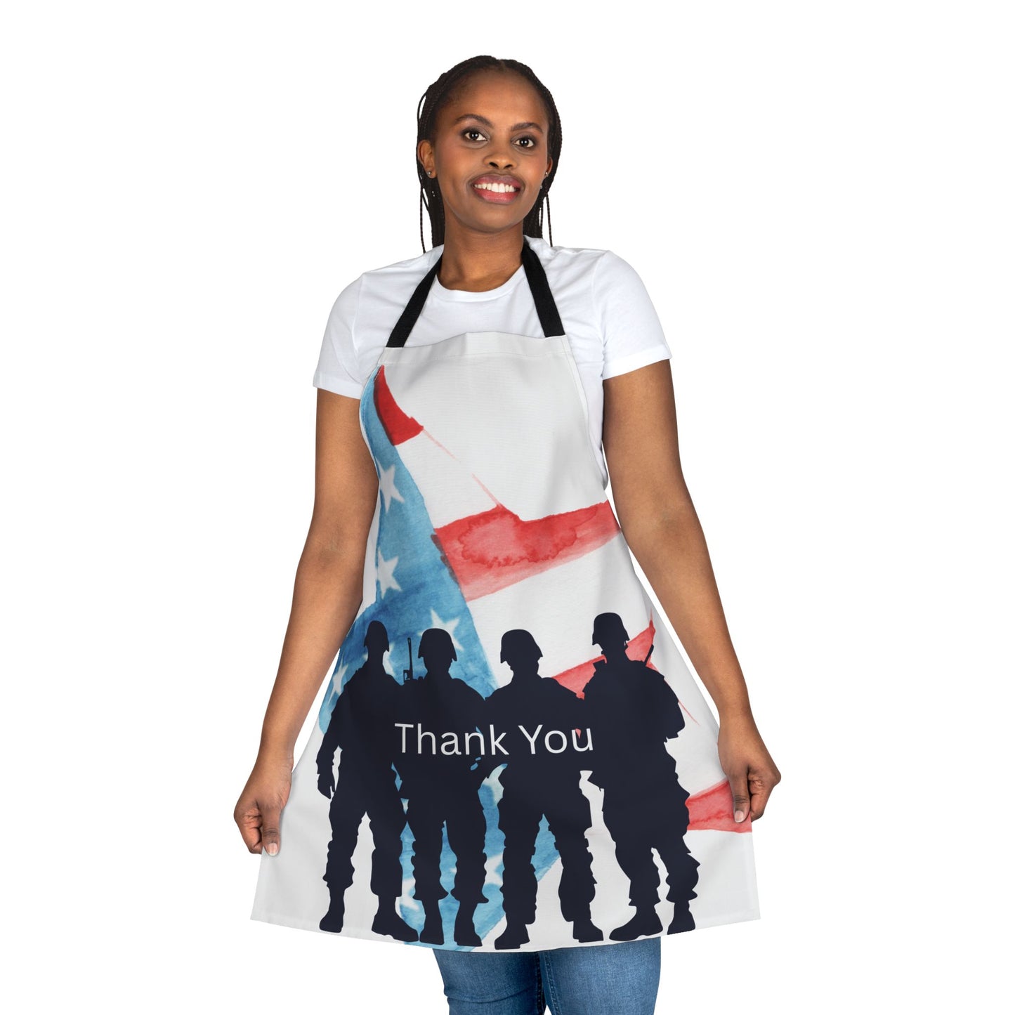 Patriotic 4th of July Apron with Thank You Design, 5-Color Straps, Perfect Gift for Veterans, Memorial Day, Independence Day, Cooking & BBQ