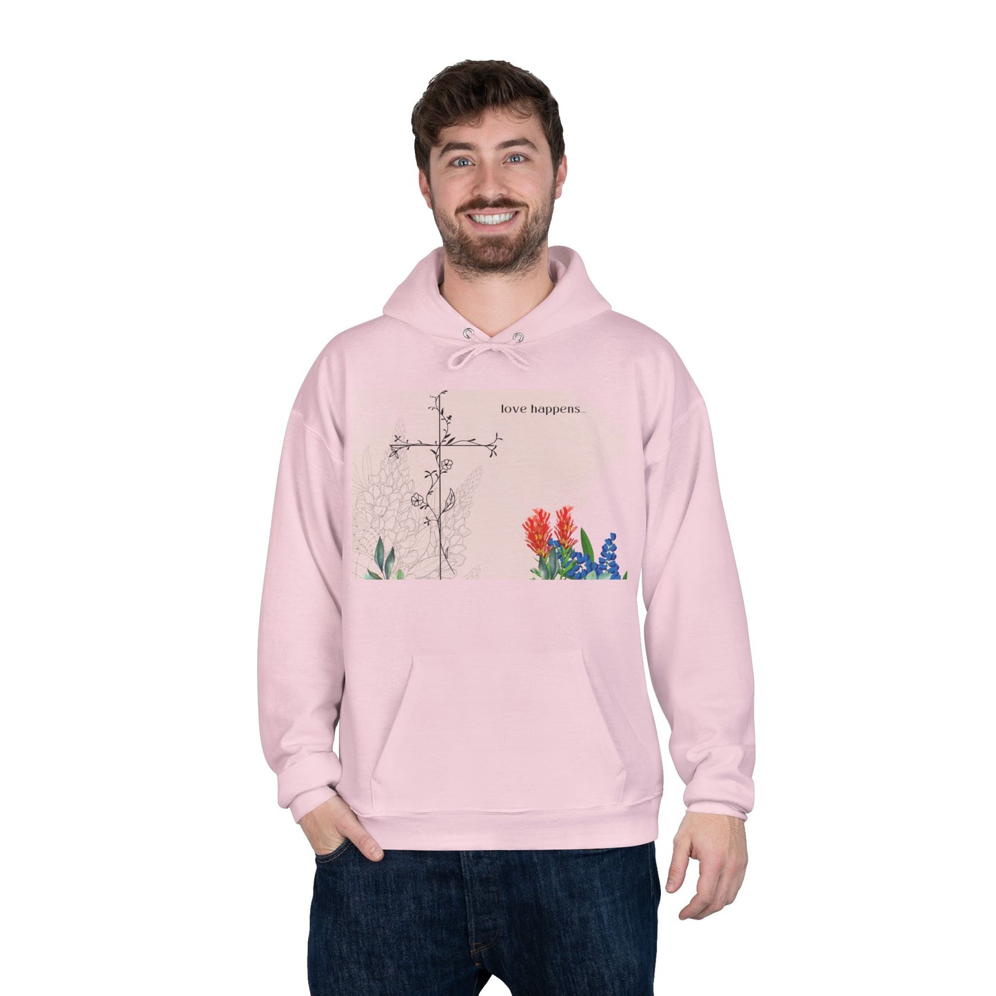 Love Happens Eco-Friendly Hoodie - Floral Design for Nature Lovers