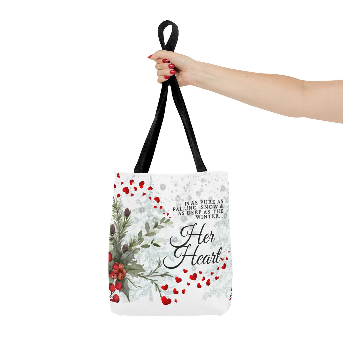 Her Heart Winter Floral Tote Bag – Romantic Valentine’s Day Canvas Tote