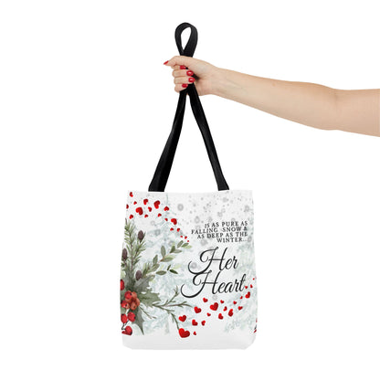 Her Heart Winter Floral Tote Bag – Romantic Valentine’s Day Canvas Tote