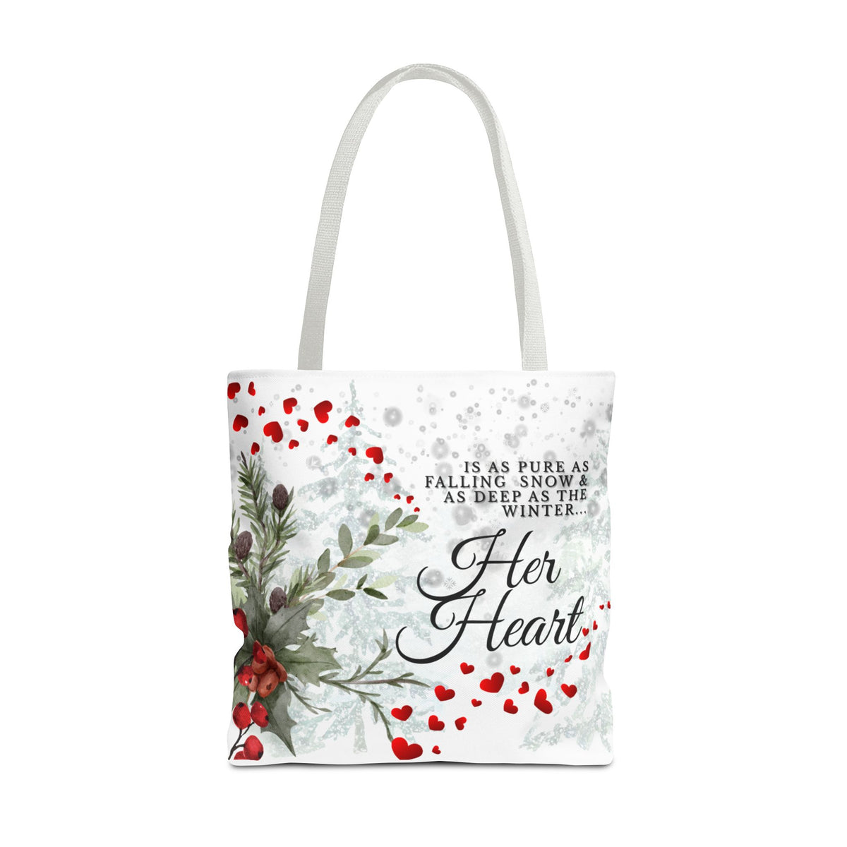 Her Heart Winter Floral Tote Bag – Romantic Valentine’s Day Canvas Tote