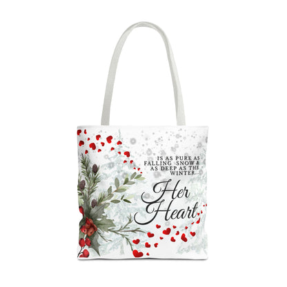 Her Heart Winter Floral Tote Bag – Romantic Valentine’s Day Canvas Tote