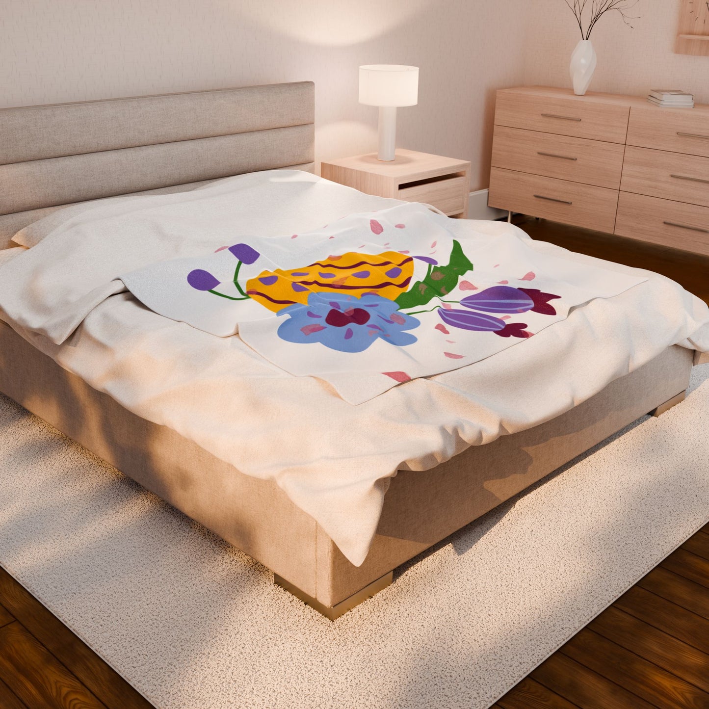 Easter Floral Velveteen Plush Blanket - Cozy Spring Decor