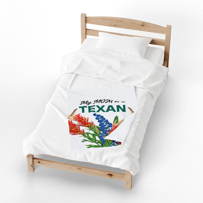 My MOM is a TEXAN Plush Blanket — Texas Bluebonnet & Wildflower Velveteen Throw